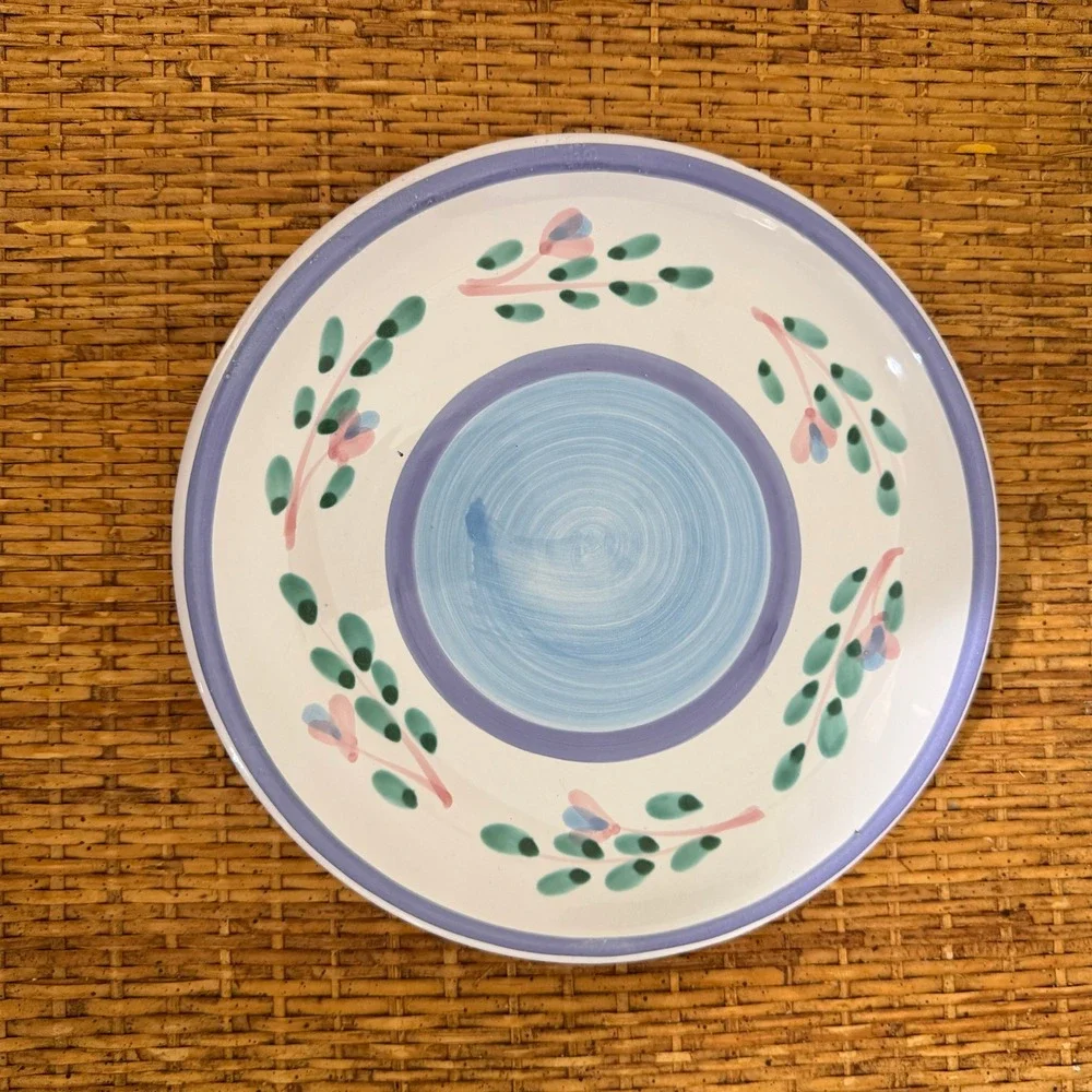 Caleca Blue Garland Hand Painted Italy Blue Floral Salad Plates Set of 4 ~8in
